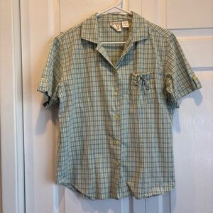 Vintage Quizz Again Yellow and Blue Short Sleeve Button Up Top - Size Medium